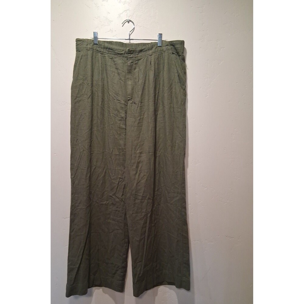 Coldwater Creek Plus Size 18 Willow Pant Wide Leg Olive Green Linen Blend Boho